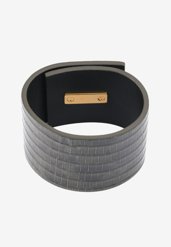 Tom Ford Wide Natalia Turnlock Buckle Cuff in Animal Print Leather Grey JW0762-TEJBR MYG