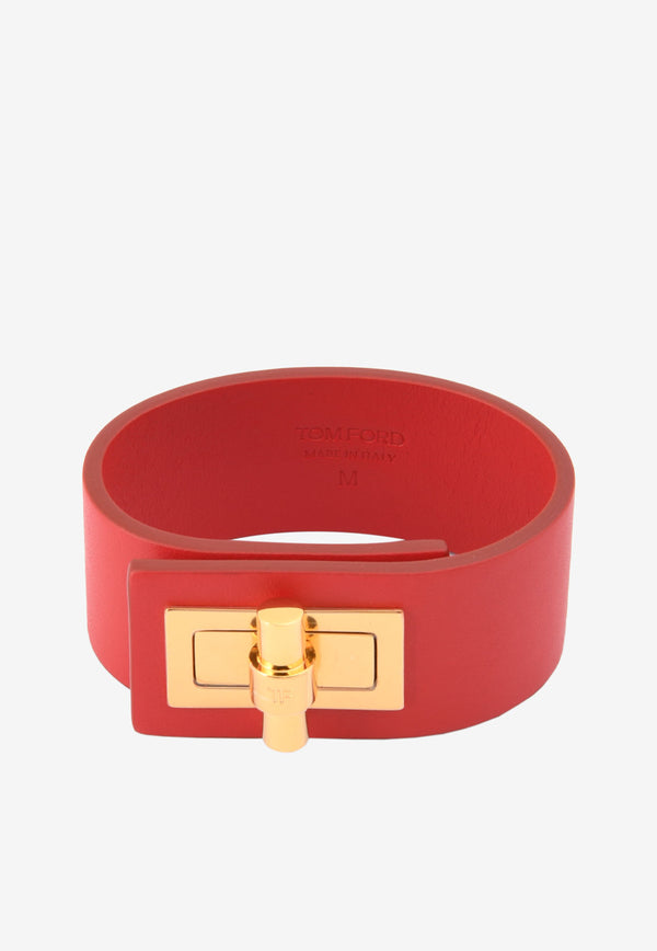 Tom Ford Narrow Turnlock Cuff in Leather Red JW0761-SFCBR RBG