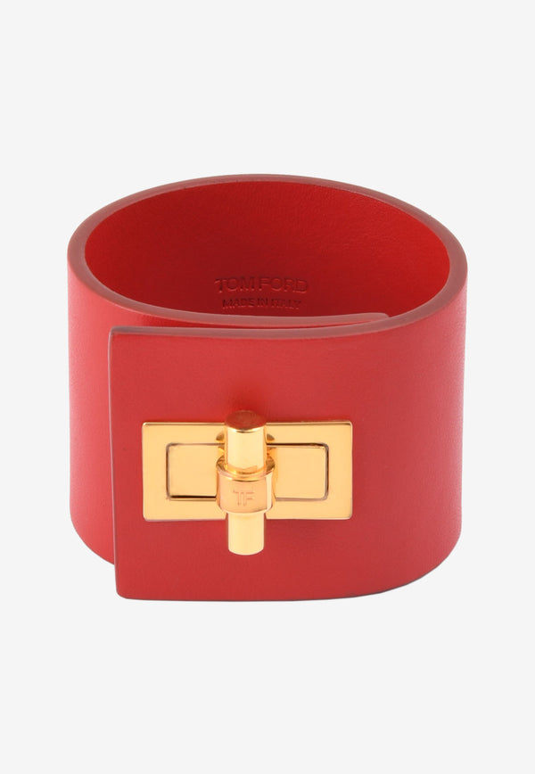Tom Ford Wide Turnlock Cuff in Leather Red JW0762-SFCBR RBG