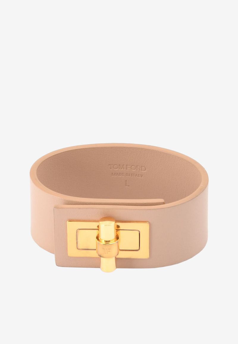 Tom Ford Narrow Turnlock Cuff in Leather Beige JW0761-SFCBR FLG