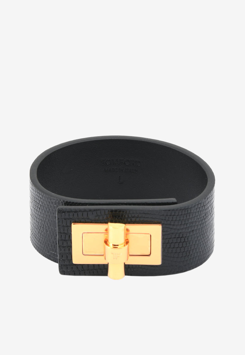 Tom Ford Natalia Turnlock Buckle Cuff in Animal Print Leather Black JW0761-TEJBR BLG