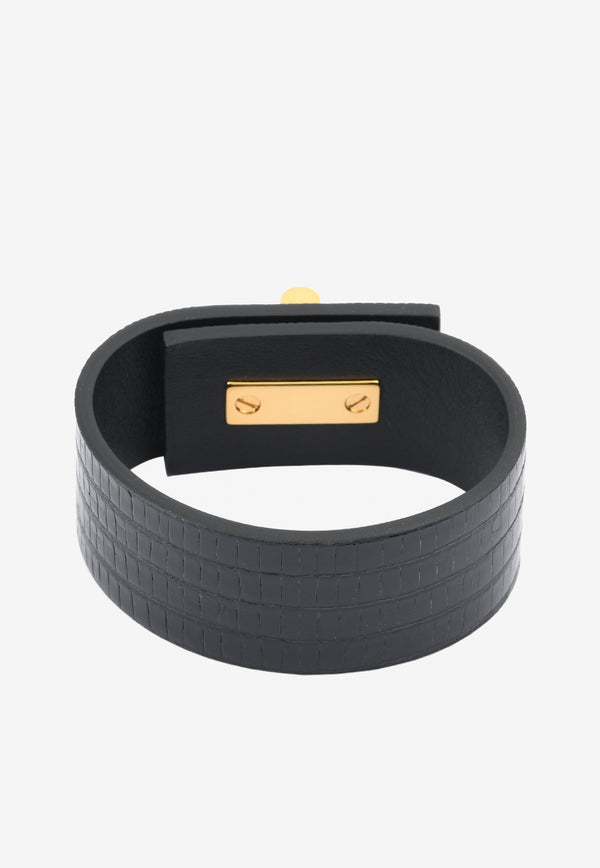 Tom Ford Natalia Turnlock Buckle Cuff in Animal Print Leather Black JW0761-TEJBR BLG