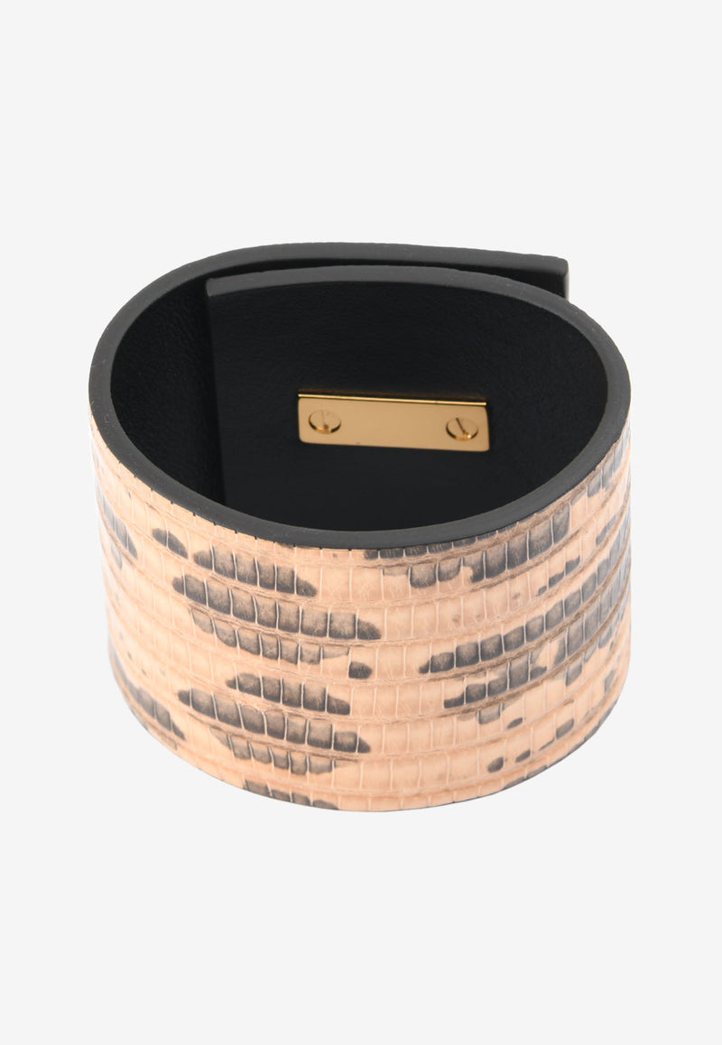 Tom Ford Wide Natalia Turnlock Buckle Cuff in Animal Print Leather Nude JW0762-TEJBR NUG