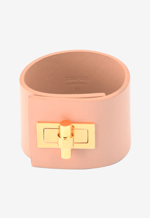 Tom Ford Wide Turnlock Cuff in Leather Beige JW0762-SFCBR FLG