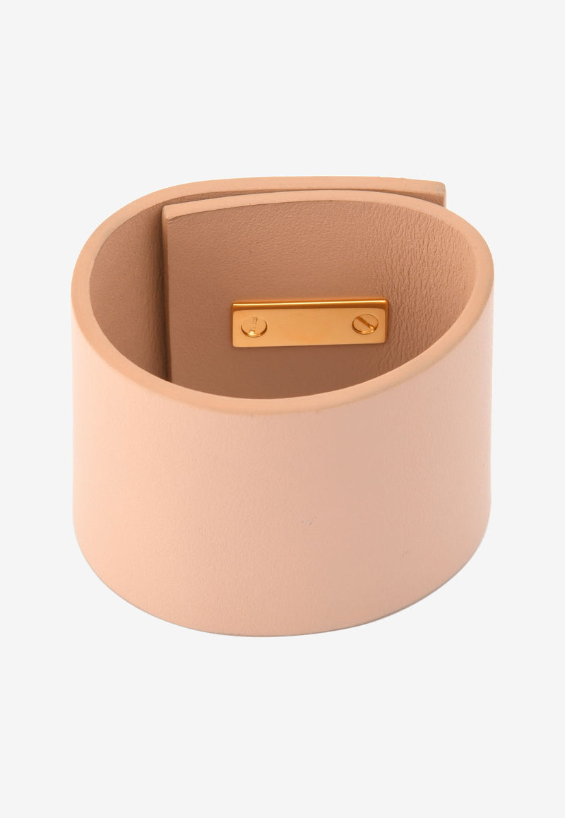 Tom Ford Wide Turnlock Cuff in Leather Beige JW0762-SFCBR FLG