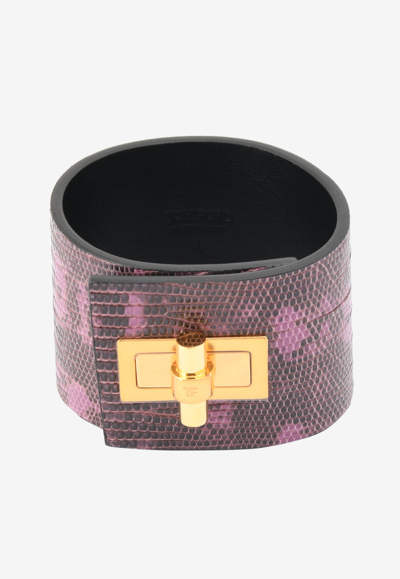 Tom Ford Wide Natalia Turnlock Buckle Cuff in Animal Print Leather Purple JW0762-TEJBR GXG