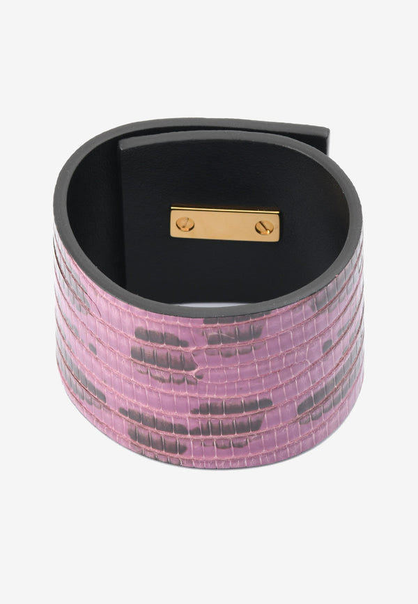 Tom Ford Wide Natalia Turnlock Buckle Cuff in Animal Print Leather Purple JW0762-TEJBR GXG