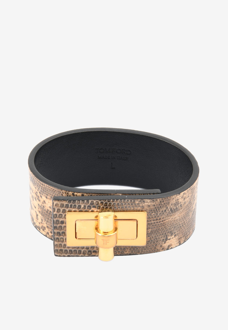 Tom Ford Natalia Turnlock Buckle Cuff in Animal Print Leather Multicolor JW0761-TEJBR NUG