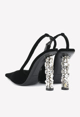 Tom Ford Jewel Heel 105 Slingback Velvet Pumps Black W2379S-VLT BLK