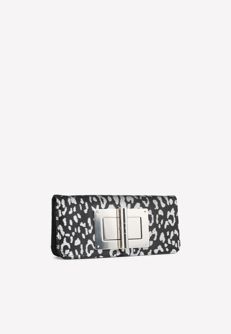 Natalia Leopard Sequined Metallic Clutch Tom Ford Silver LM282P-X69 BSV