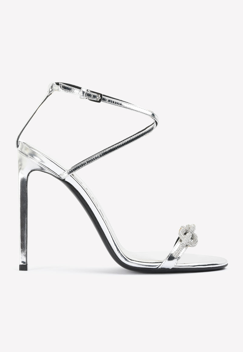 Tom Ford 105 Crystal Chain Sandals in Metallic Leather Silver W2406S-MCA PAS