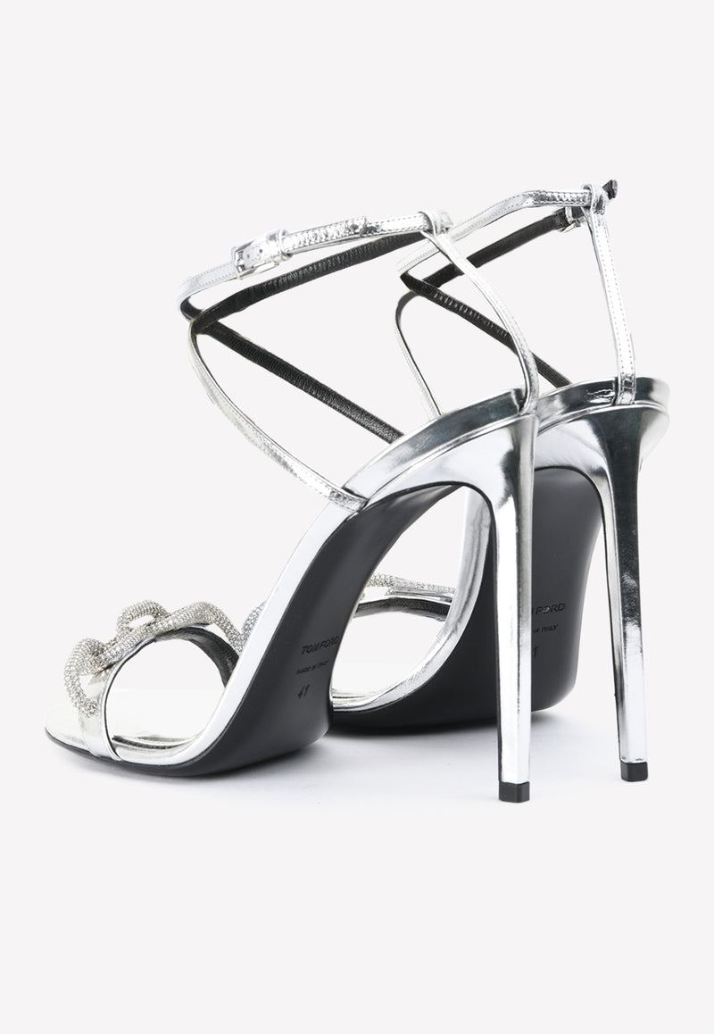 Tom Ford 105 Crystal Chain Sandals in Metallic Leather Silver W2406S-MCA PAS