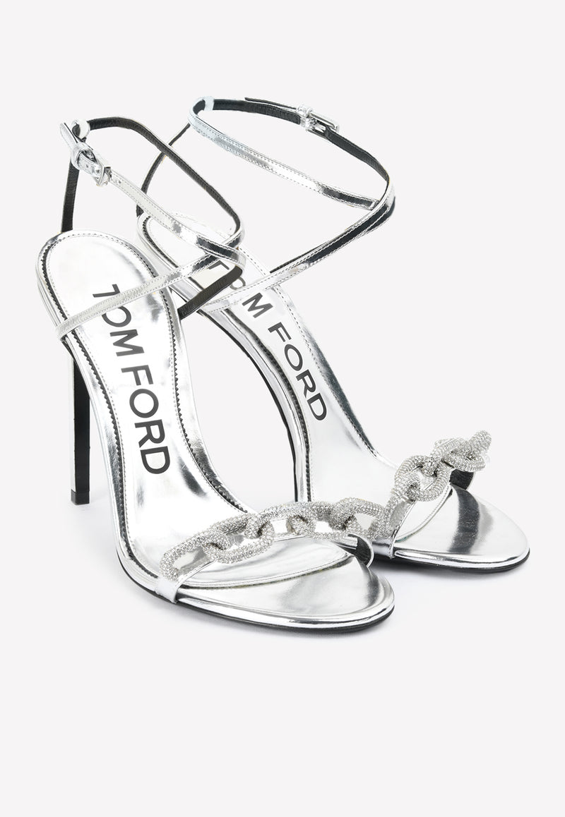 Tom Ford 105 Crystal Chain Sandals in Metallic Leather Silver W2406S-MCA PAS