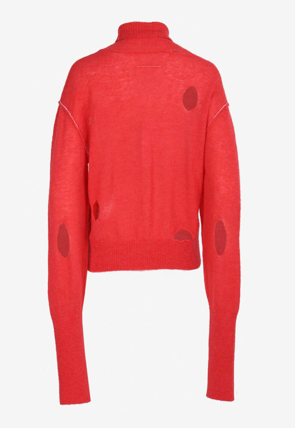 MM6 Maison Margiela Distressed Knitted Sweater Red