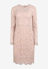 Valentino Floral Lace Knit Long-Sleeved Dress Blush GB3VS4Z5-V7C264B