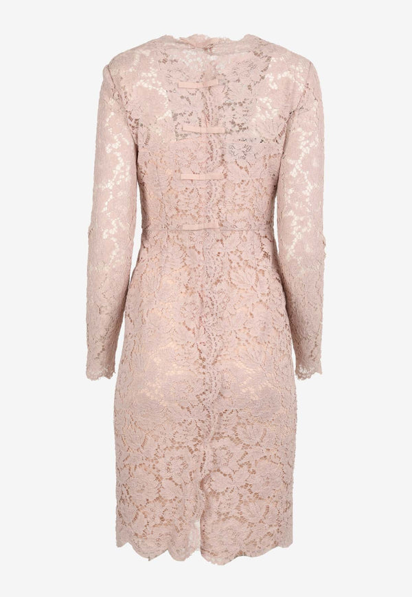Valentino Floral Lace Knit Long-Sleeved Dress Blush GB3VS4Z5-V7C264B