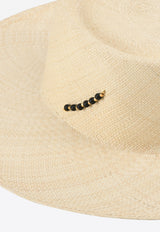 قبعة جينا من القش بالحجارة السوداء