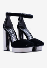 Velvet Platform Sandals with Block Heel - 130 mm