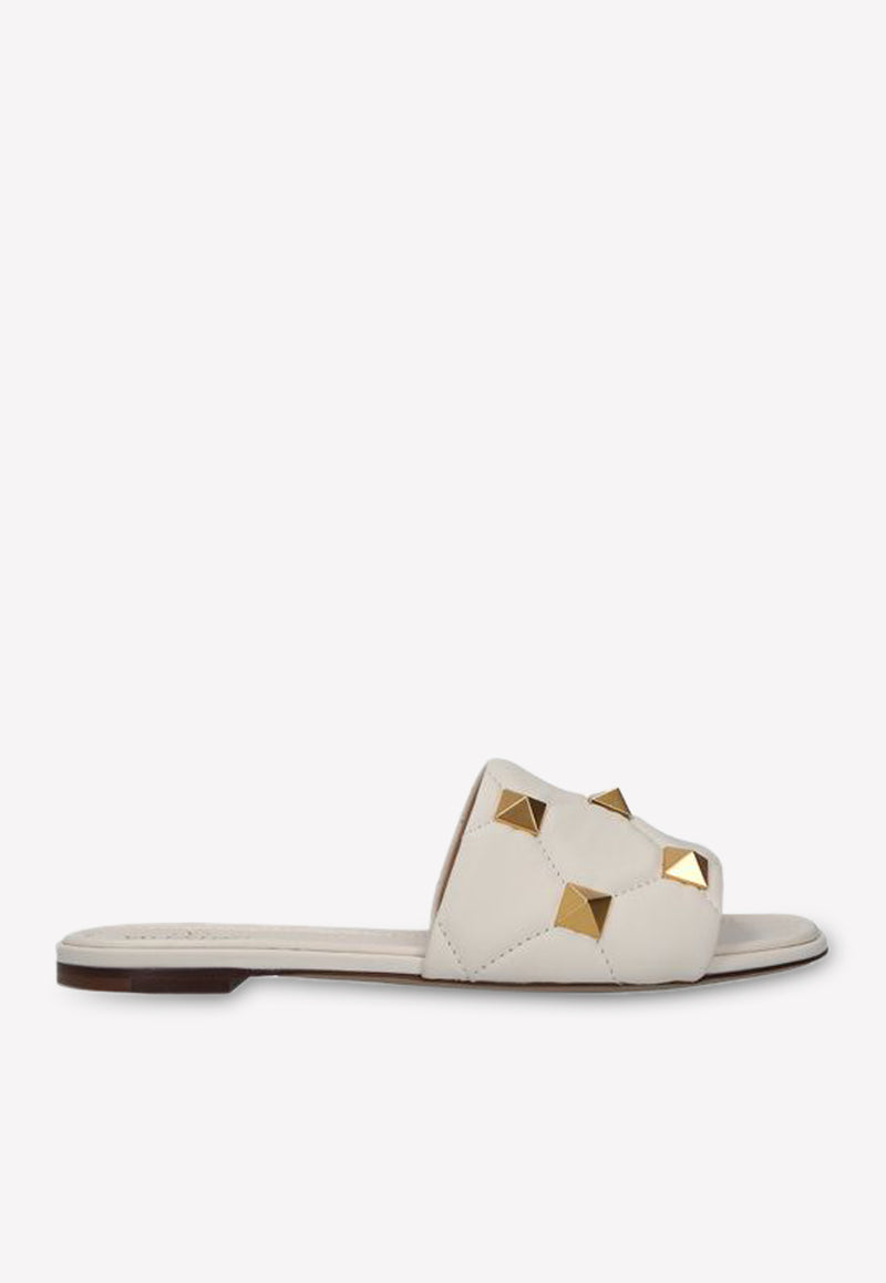 Roman Stud Quilted Nappa Leather Flat Slides