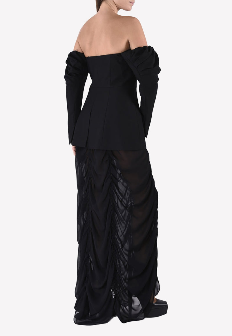 Vera Wang Silk Draped Maxi Skirt R217S55 Black