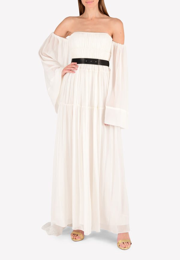 Vera Wang White Silk Off-shoulder Gown R417G12-IVY