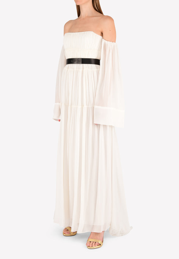 Vera Wang White Silk Off-shoulder Gown R417G12-IVY