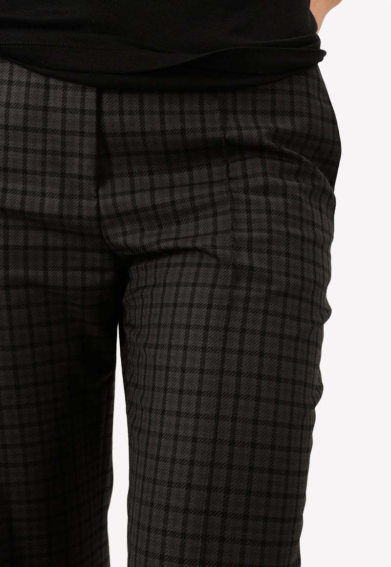 Checked Pintuck Flared Trousers