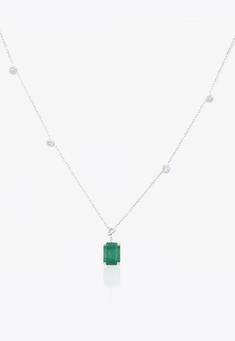 Vivid Jewelers Special Order- En-V Necklace in White-Gold with Zambian Emerald White Gold