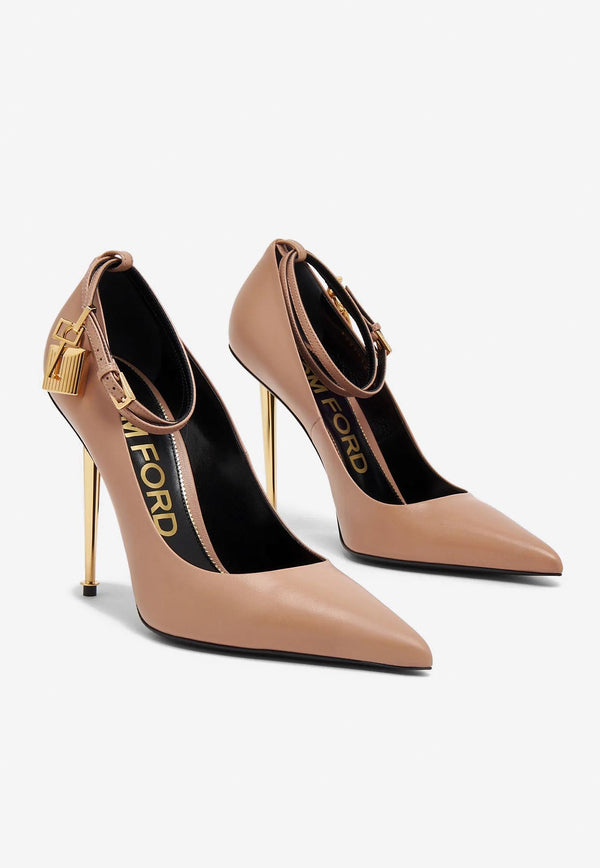 Tom Ford Padlock 105 Pointed Leather Pumps Nude W2271-LKD002G 1J003