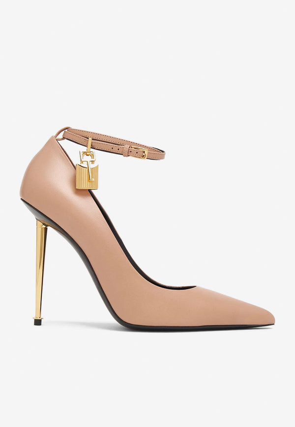 Tom Ford Padlock 105 Pointed Leather Pumps Nude W2271-LKD002G 1J003