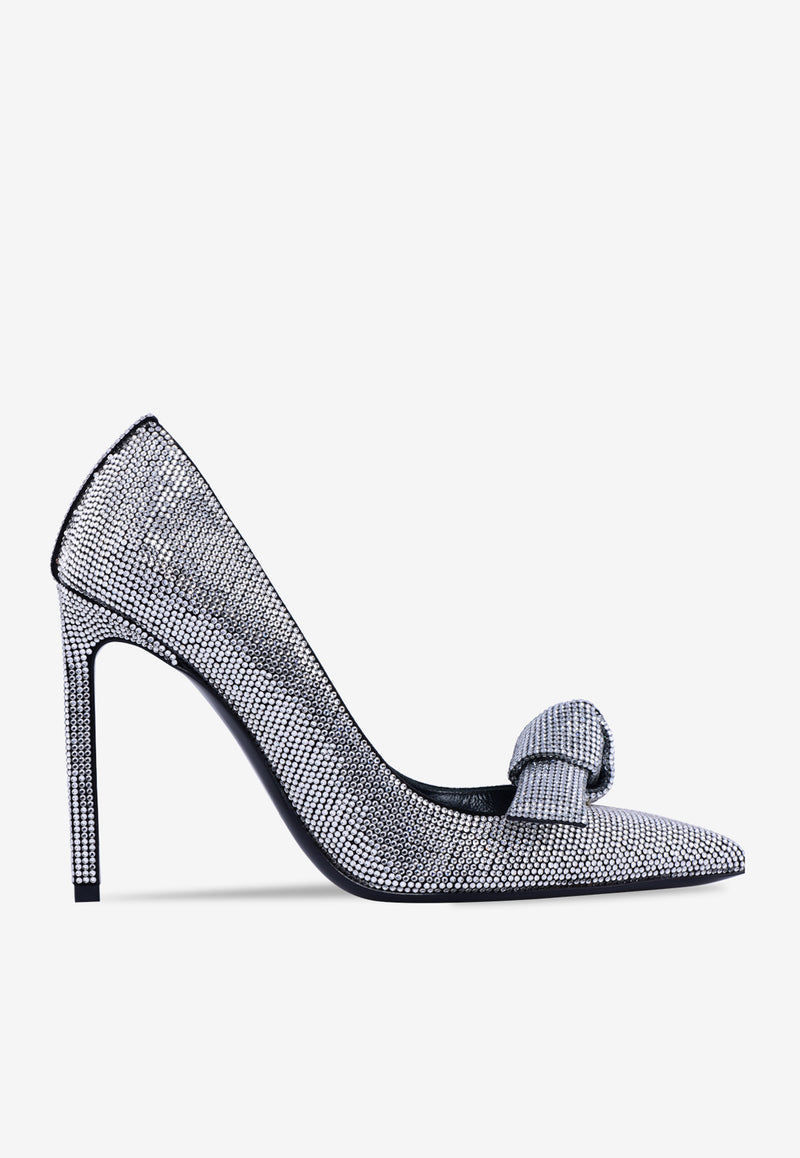 Tom Ford 105 Crystal Embellished Bow Pumps Silver W2290T-CSM CTL
