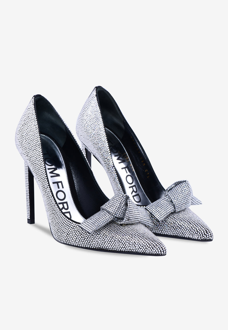 Tom Ford 105 Crystal Embellished Bow Pumps Silver W2290T-CSM CTL