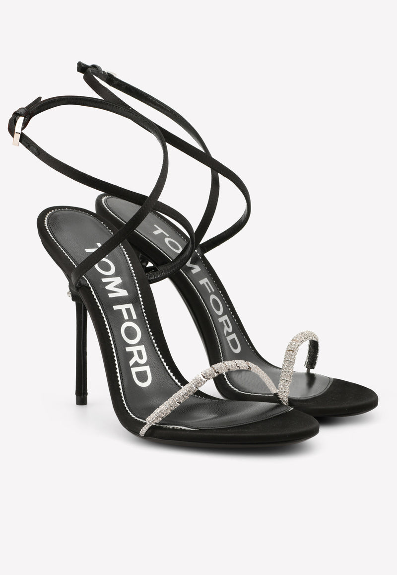 Tom Ford 105 Crystal Embellished Wraparound Satin Sandals  Black W2477S TSA002 C9001