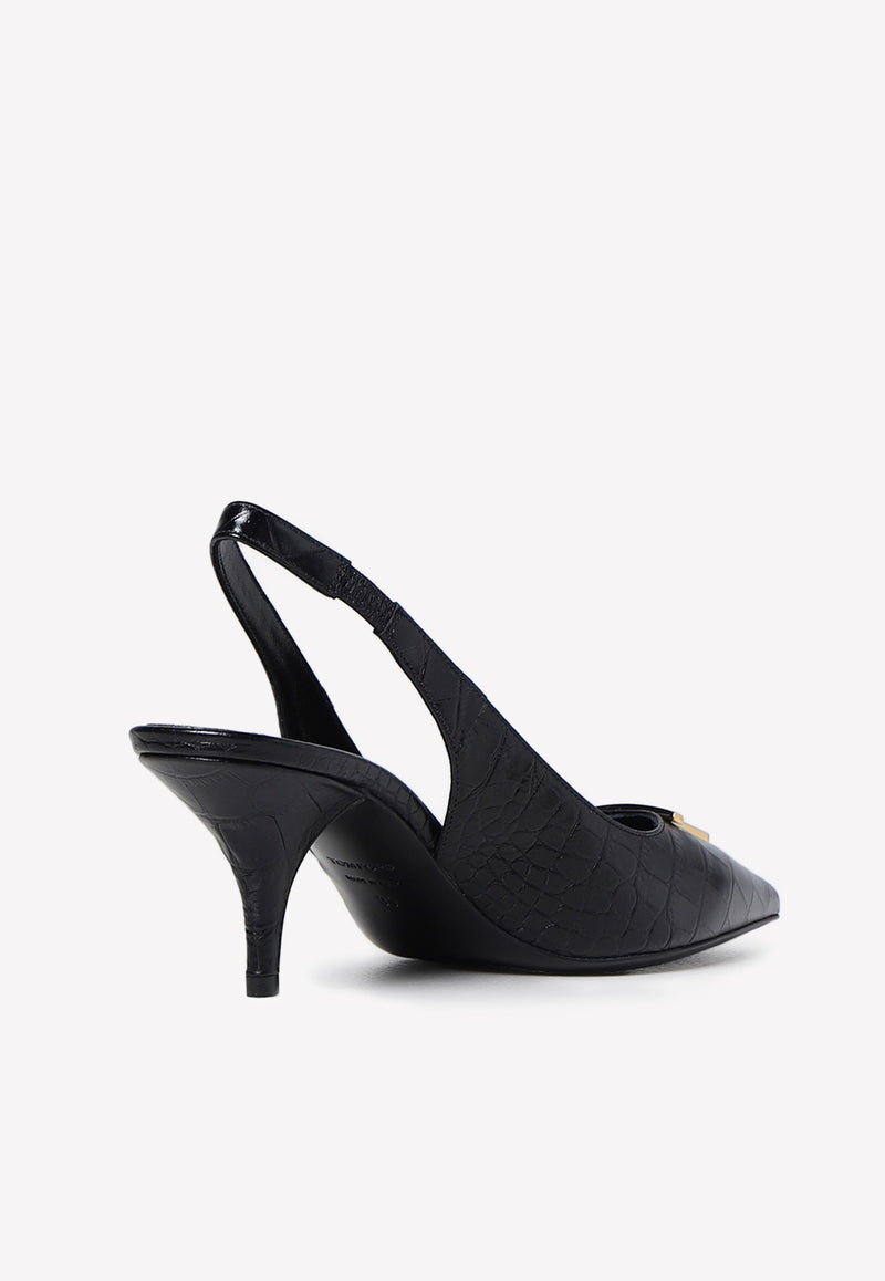 Tom Ford 75 Slingback Pumps in Croc Embossed Leather W3164-LCL125G 1N001 Black