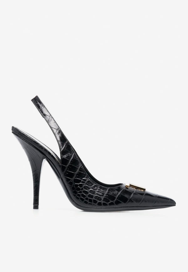 Tom Ford 110 TF Slingback Pumps in Croc-Embossed Leather Black W3165-LCL125G 1N001