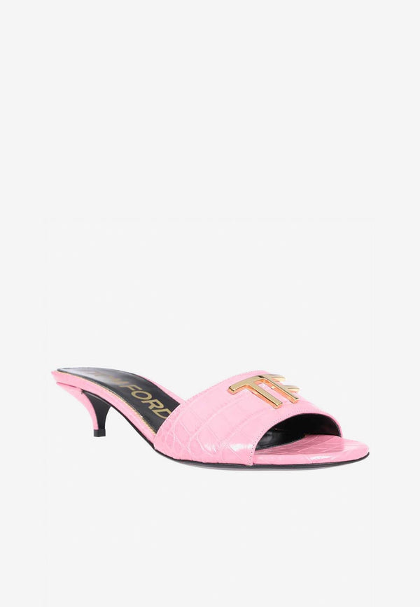 Tom Ford 40 TF Sandals in Croc-Embossed Leather Pink W3215-LCL125G 1P003