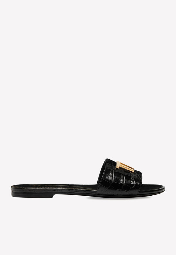Tom Ford TF Slides in Croc Embossed Leather W3216-LCL125G 1N001 Black