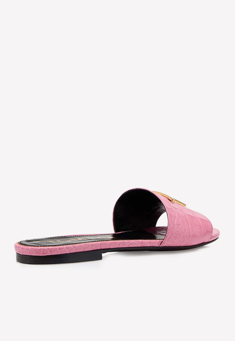 Tom Ford TF Slides in Croc Embossed Leather W3216-LCL125G 1P003 Pink