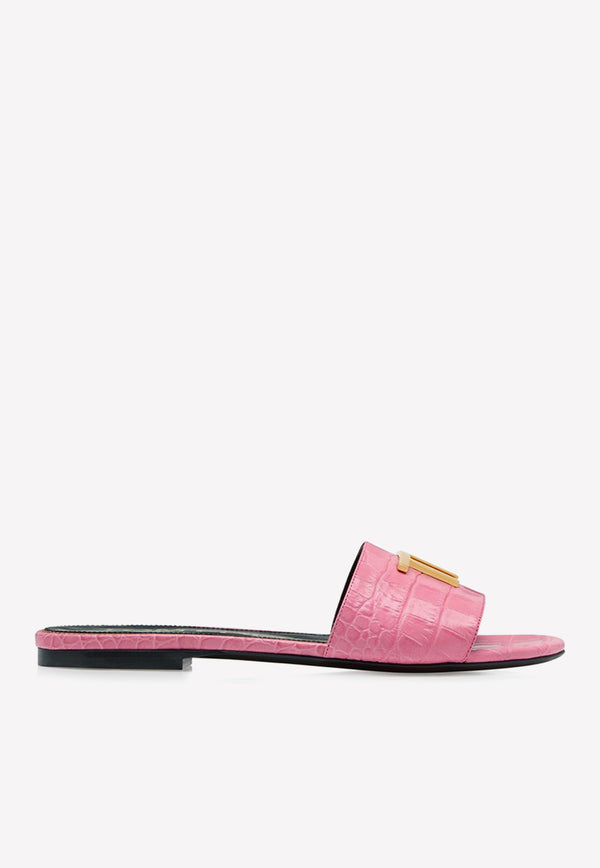 Tom Ford TF Slides in Croc Embossed Leather W3216-LCL125G 1P003 Pink