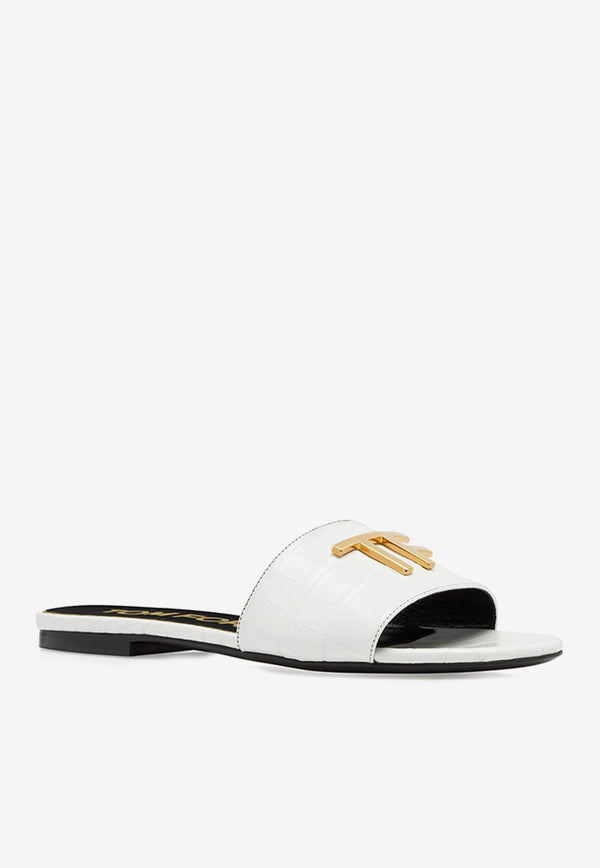 Tom Ford TF Slides in Croc Embossed Leather W3216-LCL125G 1W001 White