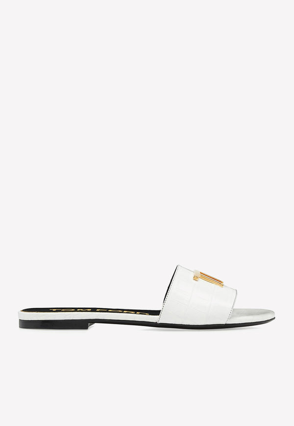 Tom Ford TF Slides in Croc Embossed Leather W3216-LCL125G 1W001 White