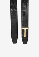 Tom Ford T Plaque Croc-Embossed Leather Belt Black WB206TN-LCL299 U9000