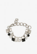 Dolce & Gabbana Rhinestone Embellished DG Logo Bracelet Silver WBO6Z2 W1111 87655