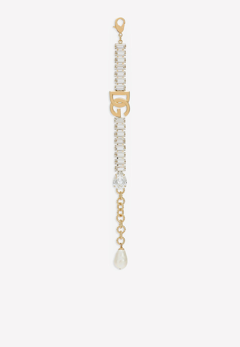 Dolce & Gabbana Crystal Embellished DG Logo Bracelet Gold WBO8S3 W1111 ZOO00