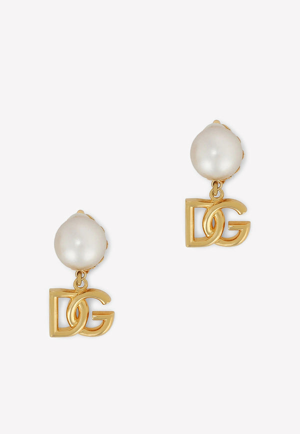 Dolce & Gabbana DG Logo and Pearl Clip-On Earrings Gold WEL2N1 W1111 ZOO00