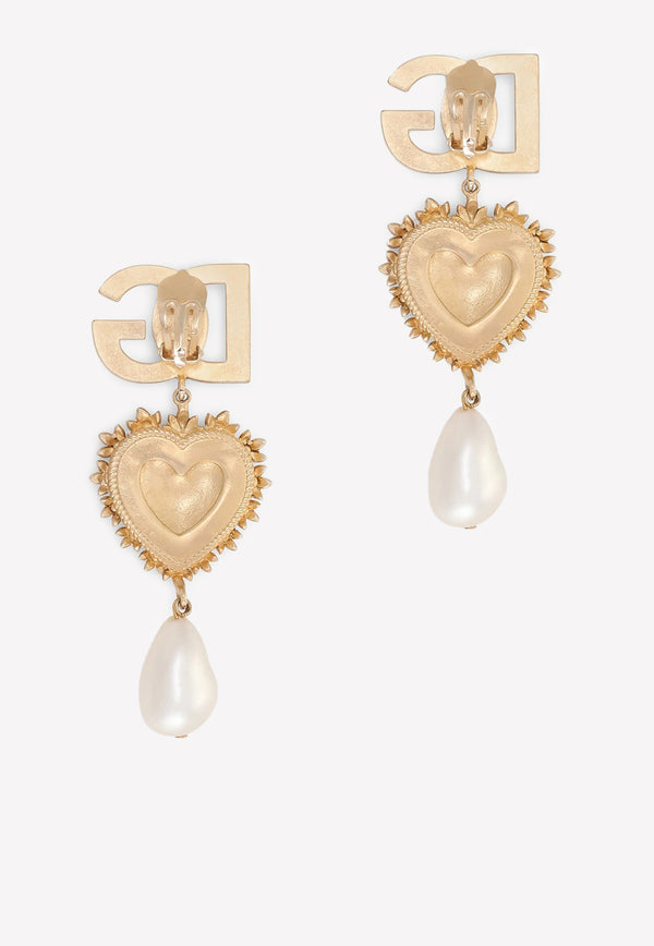 Dolce & Gabbana Clip-On Drop Earrings with Crystal and Pearl Gold WEN6N1 W1111 ZOO00