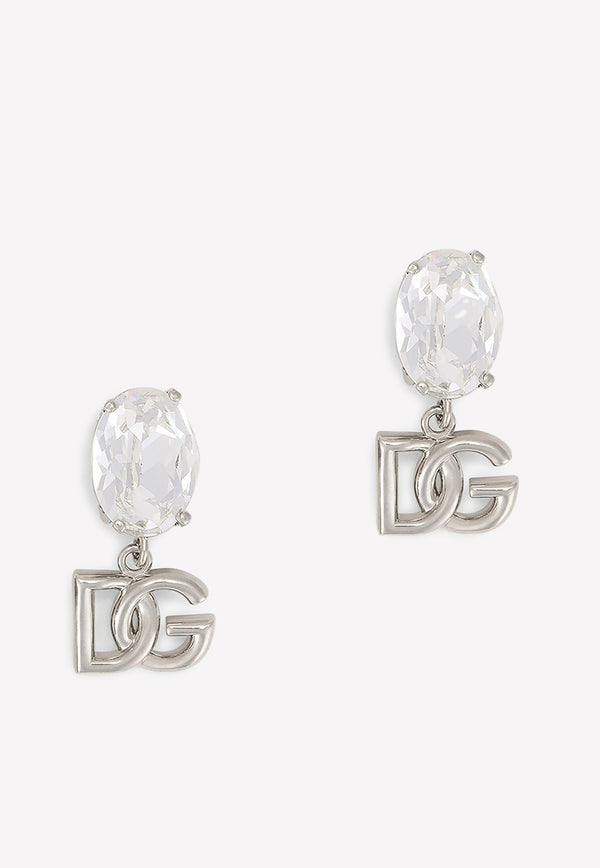 Dolce & Gabbana Rhinestone and DG Logo Earrings Silver WEO2N2 W1111 87655