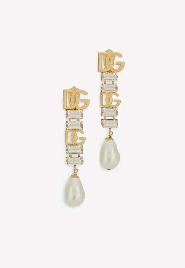 Dolce & Gabbana Clip-On Crystal and Pearl Drop Earrings Gold WEO8S4 W1111 ZOO00