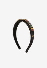 Dolce & Gabbana Kids Girls DG Crystal Applique Satin Headband Black WHO2J3 W1111 87579
