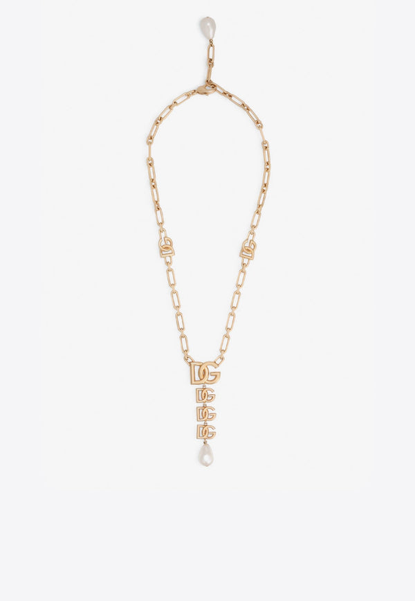 Dolce & Gabbana DG Logo Necklace with Pearl Detail Gold WNN6P3 W1111 ZOO00